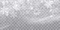 Vector heavy snowfall, snowflakes in different shapes and forms. Snow flakes, snow background. Falling Christmas PNG Royalty Free Stock Photo