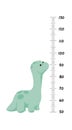 Vector height wall chart decorated with cartoon dinosaur - brontosaurus, or diplodocus with tall neck and numbers. Illustration in