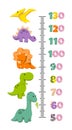 Vector height wall chart decorated with cartoon dinosaurs - brontosaurus, triceratops, tyrannosaurus, pterodactylus, stegosaurus