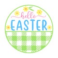 Vector Hello Easter illustration with daisy flowers and buffalo plaid