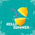 Vector Hello Summer Beach Party Flyer Design template with fresh lemon isolated on azure or torquoise background. Hello Royalty Free Stock Photo