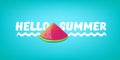Vector Hello Summer Beach Party horizontal banner Design template with fresh watermelon slice isolated on azure Royalty Free Stock Photo