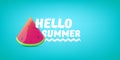 Vector Hello Summer Beach Party horizontal banner Design template with fresh watermelon slice isolated on azure Royalty Free Stock Photo