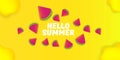 Vector Hello Summer Beach Party horizontal banner Design template with fresh watermelon slice isolated on yellow Royalty Free Stock Photo