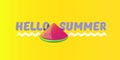 Vector Hello Summer Beach Party horizontal banner Design template with fresh watermelon slice isolated on yellow Royalty Free Stock Photo