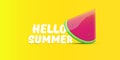 Vector Hello Summer Beach Party horizontal banner Design template with fresh watermelon slice isolated on yellow Royalty Free Stock Photo