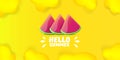 Vector Hello Summer Beach Party horizontal banner Design template with fresh watermelon slice isolated on yellow Royalty Free Stock Photo