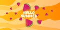Vector Hello Summer Beach Party horizontal banner Design template with fresh watermelon slice isolated on orange Royalty Free Stock Photo