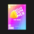 Vector Hello Summer Beach Party vertical A4 poster Design template or mock up with fresh lemon on pink and purple modern Royalty Free Stock Photo