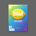 Vector Hello Summer Beach Party vertical A4 poster Design template or mock up with fresh lemon on gradient background Royalty Free Stock Photo