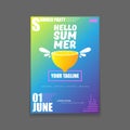 Vector Hello Summer Beach Party vertical A4 poster Design template or mock up with fresh lemon on gradient background Royalty Free Stock Photo