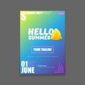 Vector Hello Summer Beach Party vertical A4 poster Design template or mock up with fresh lemon on gradient background Royalty Free Stock Photo