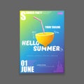 Vector Hello Summer Beach Party vertical A4 poster Design template or mock up with fresh lemon on gradient background Royalty Free Stock Photo