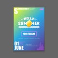 Vector Hello Summer Beach Party vertical A4 poster Design template or mock up with fresh lemon on gradient background Royalty Free Stock Photo