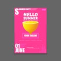 Vector Hello Summer Beach Party vertical A4 poster Design template or mock up with fresh lemon on pink background with Royalty Free Stock Photo