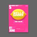 Vector Hello Summer Beach Party vertical A4 poster Design template or mock up with fresh lemon on pink background with Royalty Free Stock Photo