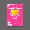 Vector Hello Summer Beach Party vertical A4 poster Design template or mock up with fresh lemon on pink background with Royalty Free Stock Photo