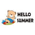 Vector hello summer with bear cartoon character Royalty Free Stock Photo