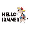 Vector hello summer with giraffe cartoon character Royalty Free Stock Photo