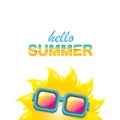 Vector hello summer label with smiling shiny sun