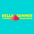 Vector Hello Summer Beach Party Flyer Design template with fresh watermelon slice isolated on azure background. Hello Royalty Free Stock Photo