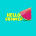 Vector Hello Summer Beach Party Flyer Design template with fresh watermelon slice isolated on azure background. Hello Royalty Free Stock Photo