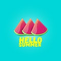 Vector Hello Summer Beach Party Flyer Design template with fresh watermelon slice isolated on azure background. Hello Royalty Free Stock Photo