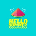 Vector Hello Summer Beach Party Flyer Design template with fresh watermelon slice isolated on azure background. Hello Royalty Free Stock Photo