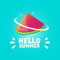 Vector Hello Summer Beach Party Flyer Design template with fresh watermelon slice isolated on azure background. Hello Royalty Free Stock Photo