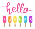 Vector hello summer text with colorful icecream popsicles Royalty Free Stock Photo