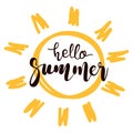 Vector hello summer text with sun symbol