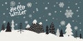 Vector hello winter forest christmas trees mountains postcard template background