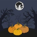 Vector helloween illustration pumpkin and moon with spooky forest Royalty Free Stock Photo