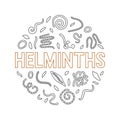 Vector Helminths Round Banner with Worms outline signs