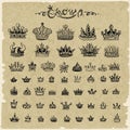 Vector heraldic elements design. Set of black vintage crowns. Royalty Free Stock Photo