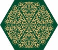 Vector hexagon golden drawing ornaments on dark green background wallpaper poster clip art