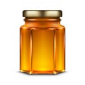 Vector hexagonal glass jar with honey. Royalty Free Stock Photo