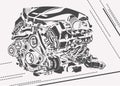 Vector high detailed illustration of abstract engine