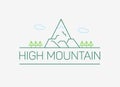 Vector high mountain logo and emblem in outline style