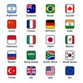 Vector collection set of G20 states major economies official flags in squared format