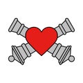 Vector high quality flat style icon illustration of crossed cannons with big red heart shape clip art