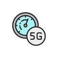 Vector high speed 5G internet flat color line icon.