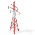 Vector high voltage pylon on white background, isometric 3d perspective. . Red and white metal pole.