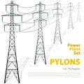 Vector high voltage pylons, white background. power line pylons.