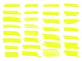 Vector yellow highlighter brush lines. Hand drawing.