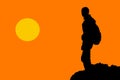 Vector of a hiker standing on top of mountain