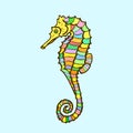 Vector hippocampus. Hand drawing cartoon sea horse