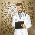 Vector Hipster Doctor Man With Clipboard