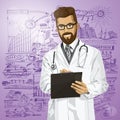 Vector Hipster Doctor Man With Clipboard