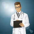 Vector Hipster Doctor Man With Clipboard